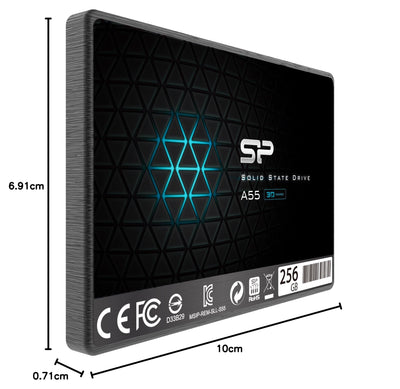 Silicon Power SSD 256GB 3D NAND A55 SLC Cache Performance Boost 2,5 Zoll SATA III 7mm (0,28") Interne SSD, Festkörper-Laufwerk