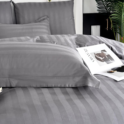 Amolavet Hotel Bettwäsche 135x200 Baumwolle Grau 2teilig Set Bettwäsche 135x200 Mako Satin Baumwolle Damast Streifen Grau mit Reißverschluss für Ganzjährig