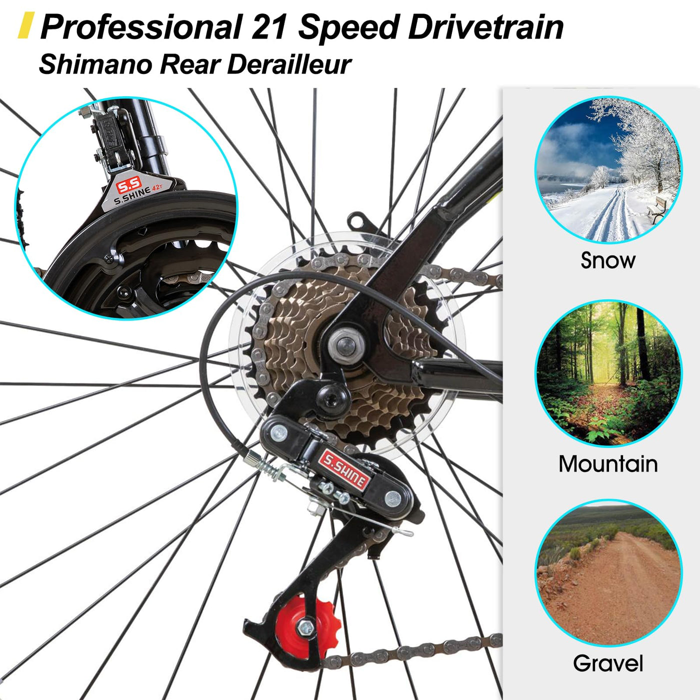 Hiland 26 Zoll Mountainbike für Männer Frauen, 21 Gänge High-Carbon Stahlrahmen, MTB-Fahrrad für Erwachsene Schwarz