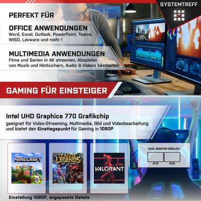 SYSTEMTREFF Mini PC Intel Core i5-14600K 14x5.3GHz | UHD 770 4K HDMI DX12 | 1TB M.2 NVMe | 16GB DDR4 RAM | WLAN Silent Desktop Computer Rechner für Büro Business Multimedia