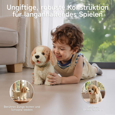 OR OR TU Spielzeug Hund der Läuft und Bellt, Realistisches Interaktives Hund Spielzeug Kinder Plüschwelpe Elektronische Haustiere mit Ferngesteuerter für Kinder Mädchen Junge Geschenk