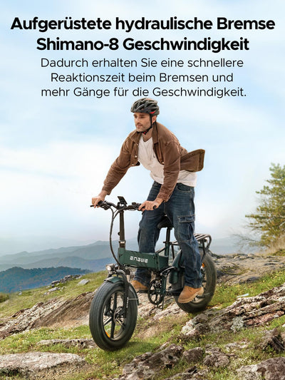 ENGWE E Bike Herren Klapprad Elektrofahrrad mit 20x4.0 Zoll Fat Tire,16Ah Herausnehmbarer Akku Lange Reichweite bis 150KM/110KM, Vollfederung, 8-Gang, Engine Pro/Engine Pro 2.0