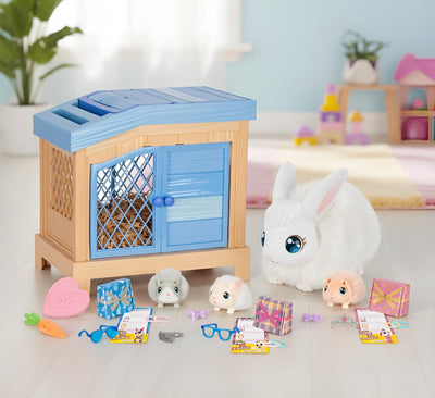 Little Live Pets Mama Surprise Häschen, Mama Häschen zum Füttern & Pflegen – bekommt 3 Babys, Interaktives Spielset mit Mama Häschen & Stall, 20+ Geräusche & Reaktionen, Accessoires zum Stylen