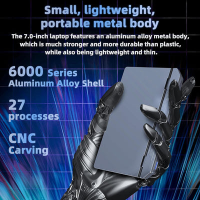 Fsjun 2025 Mini-Laptop, 7,0-Zoll Touchscreen, Celeron N100 (bis zu 3,4 GHz), 16GB RAM, 1TB SSD,Ganzmetall, Ultraleicht, Hochleistungs-Notebook, Deutsche Tastaturschutzfolie