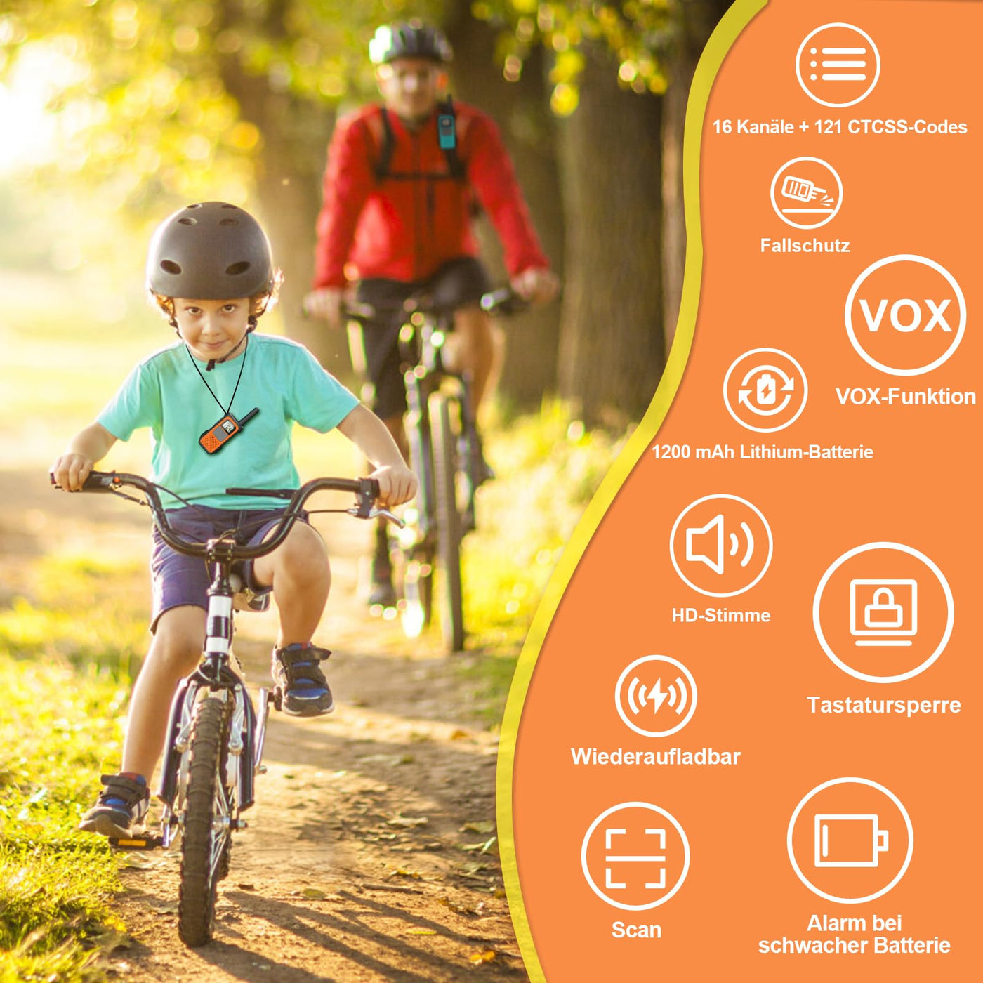 AWANFI Walkie Talkie Aufladbar mit Li-ion Akku, Walkie Talkie Kinder Erwachsene, Funkgerät Große Reichweite, 16 Channels Walky Talky, VOX und Type C Ladekabel für Biking Camping Wandern