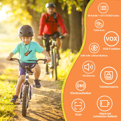 AWANFI Walkie Talkie Aufladbar mit Li-ion Akku, Walkie Talkie Kinder Erwachsene, Funkgerät Große Reichweite, 16 Channels Walky Talky, VOX und Type C Ladekabel für Biking Camping Wandern