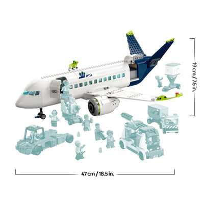 LEGO 60367 City Passagierflugzeug Spielzeug-Set, großes Flugzeug-Modell mit Fahrzeugen des Flughafen-Bodenpersonals: Vorfeldbus, Pushback-Schlepper, Catering-Lader, Gepäckwagen und 9 Minifiguren