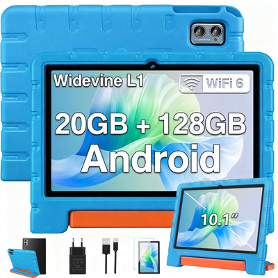 ZIOVO Tablet 10 Zoll Android mit 20GB RAM+128GB ROM(TF 1TB), 5G WiFi 6, Octa-Core, Widevine L1, Face ID, 1280 * 800, 6000mAh, Bluetooth 5.0, GMS Certified Tablet mit Eva Case - Blau