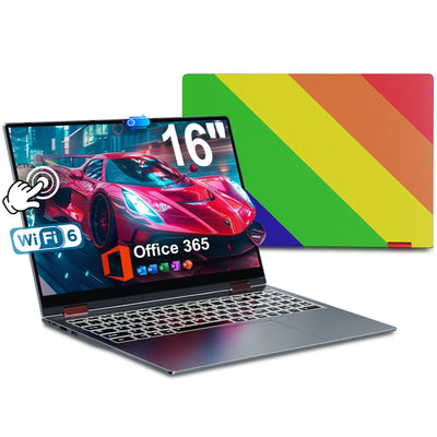 jumper Regenbogen Laptop 16 Zoll, 2 in 1 Convertible Pride Laptops, 16GB DDR4 640GB ROM Notebook, 1 Jahr Office 365, Fingerabdruckleser, QWERTZ Tastatur mit Hintergrundbeleuchtung, WiFi 6, 53.2WH