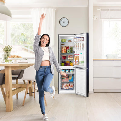 Comfee RCB169DK2(E) Kühl-/Gefrierkombination/150 cm Höhe/Low Frost/Einstellbare Kühlschranktemperatur/LED-Licht/195 kWh/Jahr/115L Kühlteil/59L Gefrierteil/Schwarz