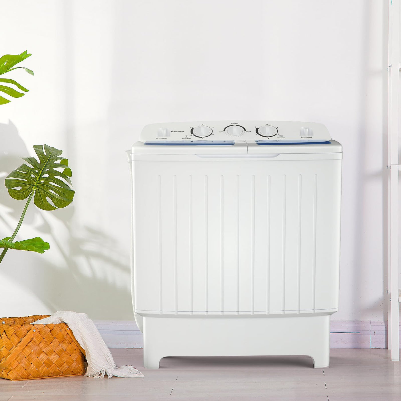 RELAX4LIFE Mini Waschmaschine mit Schleuder, 5KG Waschkapazität+3KG Schleuderkapazität, Waschautomat mit 2 Kammern & Timer, Camping Waschmaschine für Wohnwagen Kleine Wohnräume