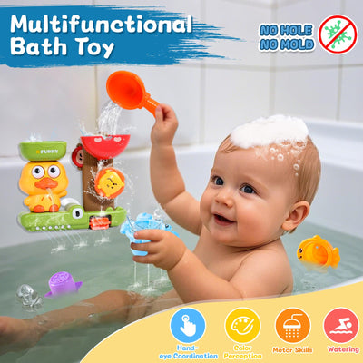 Badewannenspielzeug, Badespielzeug Baby ab 1 Jahr, Baby Spielzeug ab 1 Jahr, 1 Löffel & 3 Stapelbare Tier-Becher, Geschenk 1 2 3 Jahre Junge Mädchen, Wasserspielzeug Kinder ab 6-18 Monate