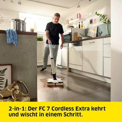 Kärcher Hartbodenreiniger FC 7 Cordless Extra, kabelloser Bodenreiniger mit 4 rotierenden Mikrofaserwalzen, Akkulaufzeit: ca. 45 min, Flächenleistung pro Akkuladung: ca. 135 m², exklusiv bei Amazon