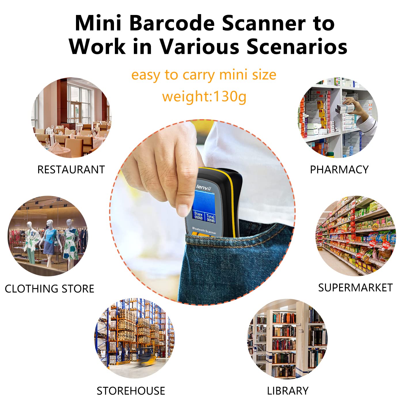 LENVII Mini Wireless Barcode Scanner Bluetooth 3-in-1 Portable Barcode Reader kabellos 1D/2D/QR Code Scanner mit Display Barcode Leser Win/Android/iOS für Geschäft, Supermarkt, Lager(Schwarz)