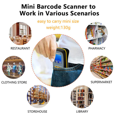 LENVII Mini Wireless Barcode Scanner Bluetooth 3-in-1 Portable Barcode Reader kabellos 1D/2D/QR Code Scanner mit Display Barcode Leser Win/Android/iOS für Geschäft, Supermarkt, Lager(Schwarz)