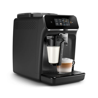 PHILIPS 2300 Series Kaffeevollautomat - 4 Getränke, Modernes Farb-Touchscreen-Display, LatteGo-Milchsystem, SilentBrew, 100% Keramikmahlwerk, AquaClean Filter. Mattschwarz (EP2330/10)