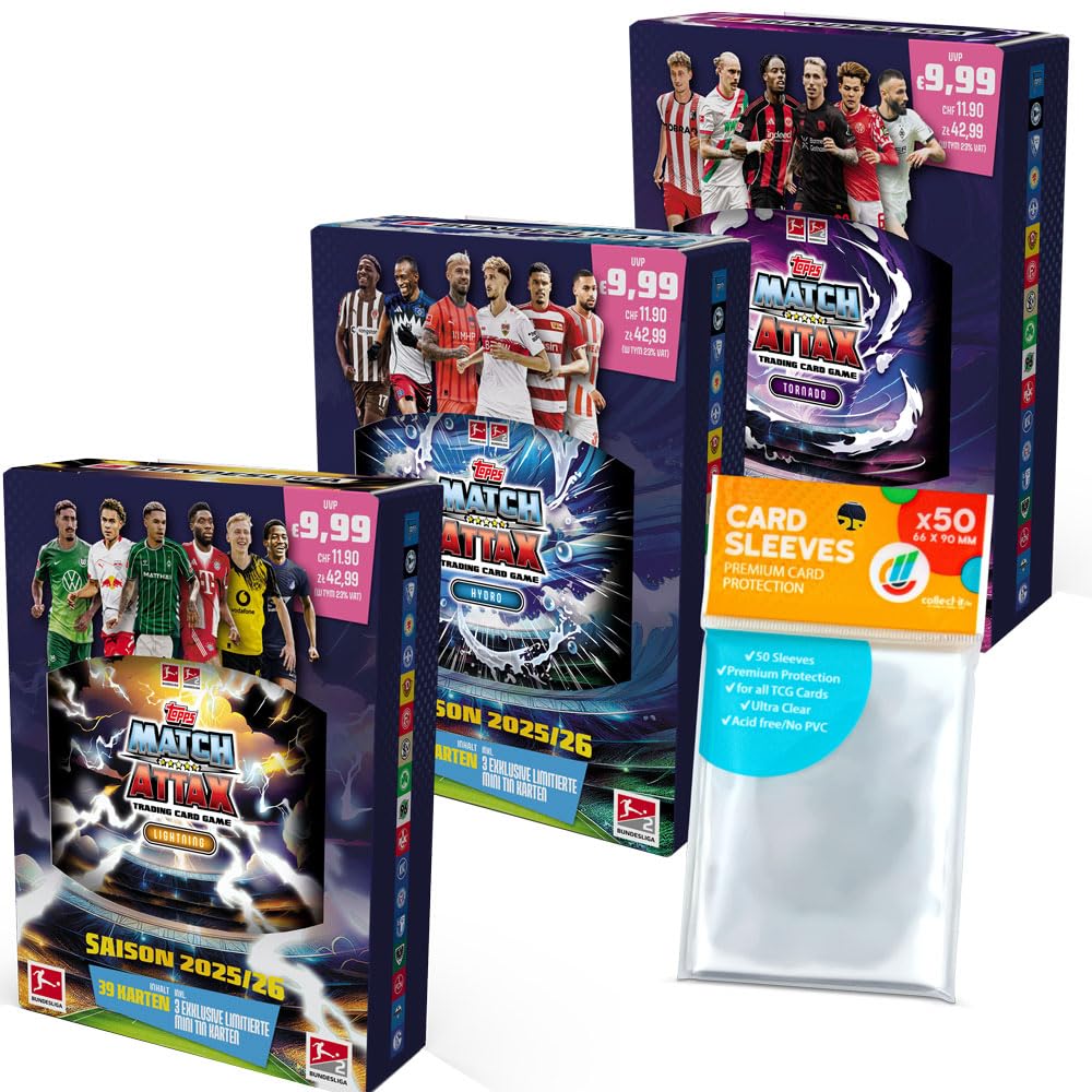 Bundle mit Topps Match Attax Bundesliga 2025/26 - Alle 3 verschiedenen Mini Tin Boxen + Exklusive Collect-it Hüllen