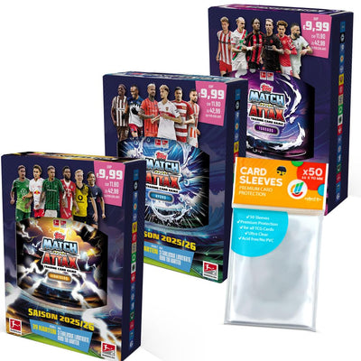 Bundle mit Topps Match Attax Bundesliga 2025/26 - Alle 3 verschiedenen Mini Tin Boxen + Exklusive Collect-it Hüllen