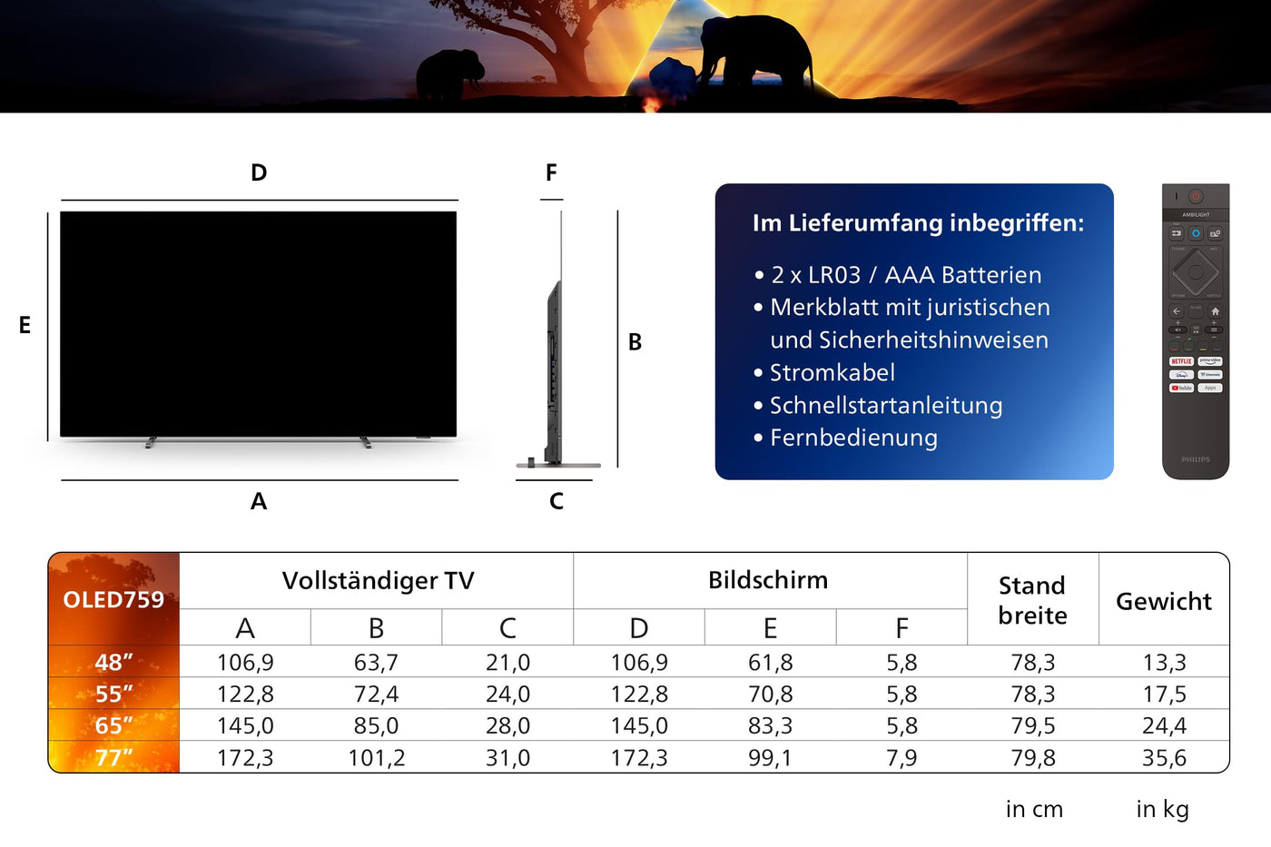 Philips Ambilight 65OLED759 4K OLED Smart TV - 65-Zoll Display mit P5 AI Perfect Picture Ultra HD, Titan OS, Dolby Vision und Dolby Atmos, Funktioniert mit Alexa und Google Sprachassistent