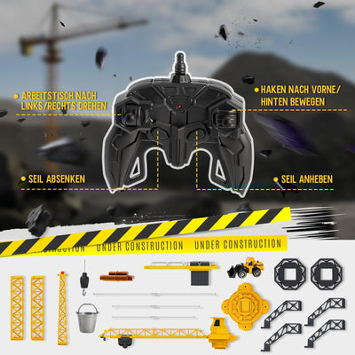 JONRRYIN Ferngesteuerte Turmkran 138 cm Höhe, 2,4 Hz 6 Kanäle RC Kran, 680 Grad Rotation Ferngesteuerte Baukran Tower Crane mit Lichter für Kinder (Gelb)