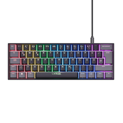 Trust Gaming GXT 867 Acira 60% Mechanische Tastatur Deutsches QWERTZ Layout, RGB Beleuchtung, Doppelt Belegte Tasten, USB Mini Tragbare Programmierbare Kleine Gaming Tastatur 60 Prozent PC Laptop