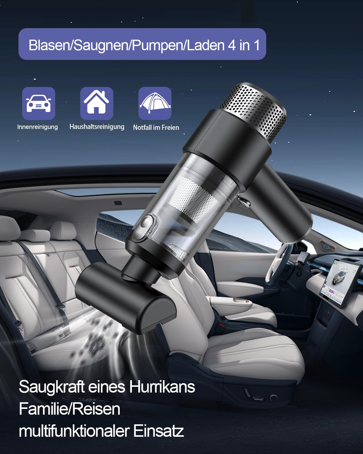 SEVNDE Kabellos Handstaubsauger, 13000Pa Akku Handstaubsauger, Aufladbar Tragbar Leicht Staubsauger mit LED-Licht, Auto Staubsauger mit Zubehör für den Haus, Auto, Küche, Tierhaare, Office Reinigung