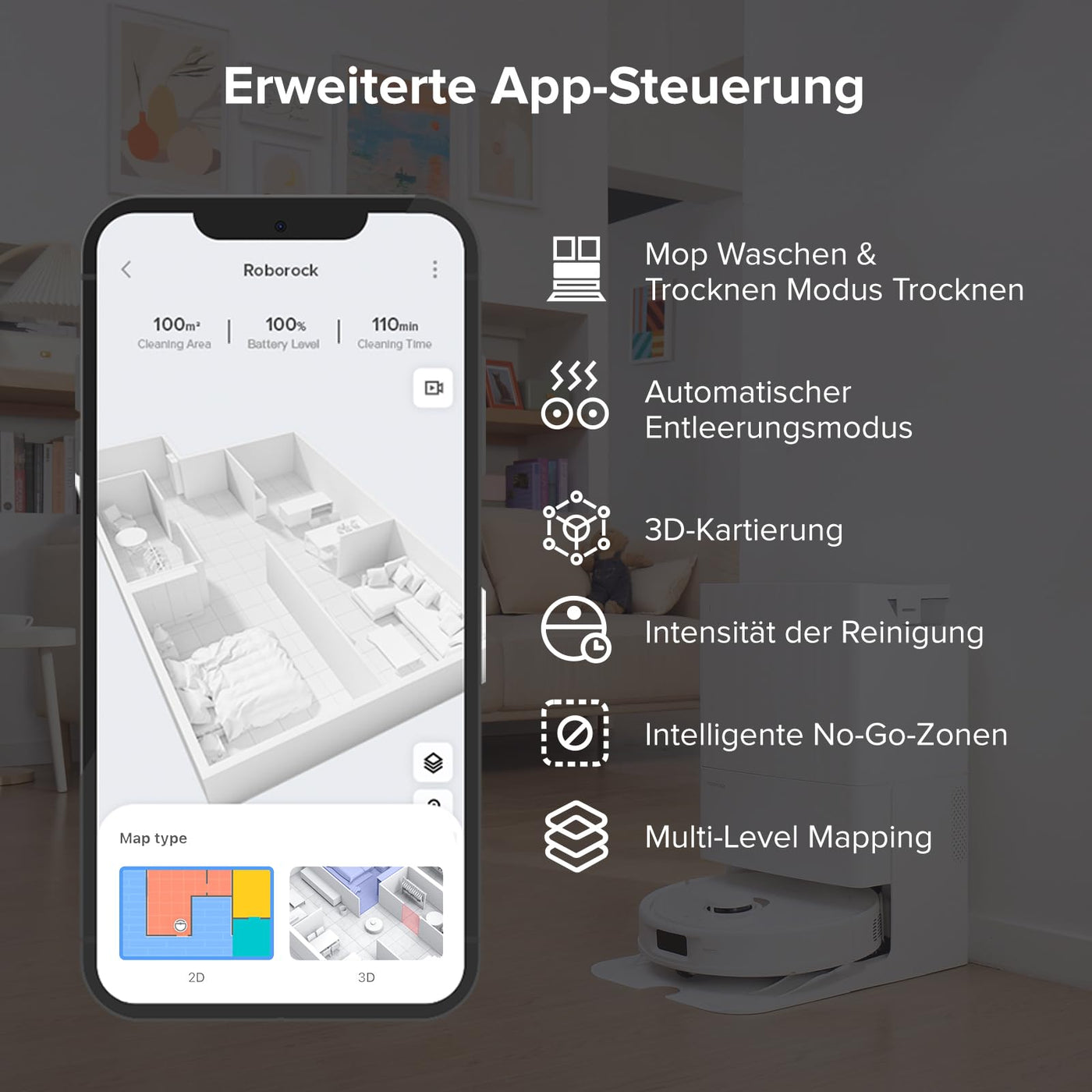 roborock Qrevo Saugroboter mit Wischfunktion, 5500Pa Saugkraft, 3D-Kartierung, Doppeldrehmopps Wischroboter-Weiß (Generalüberholt)
