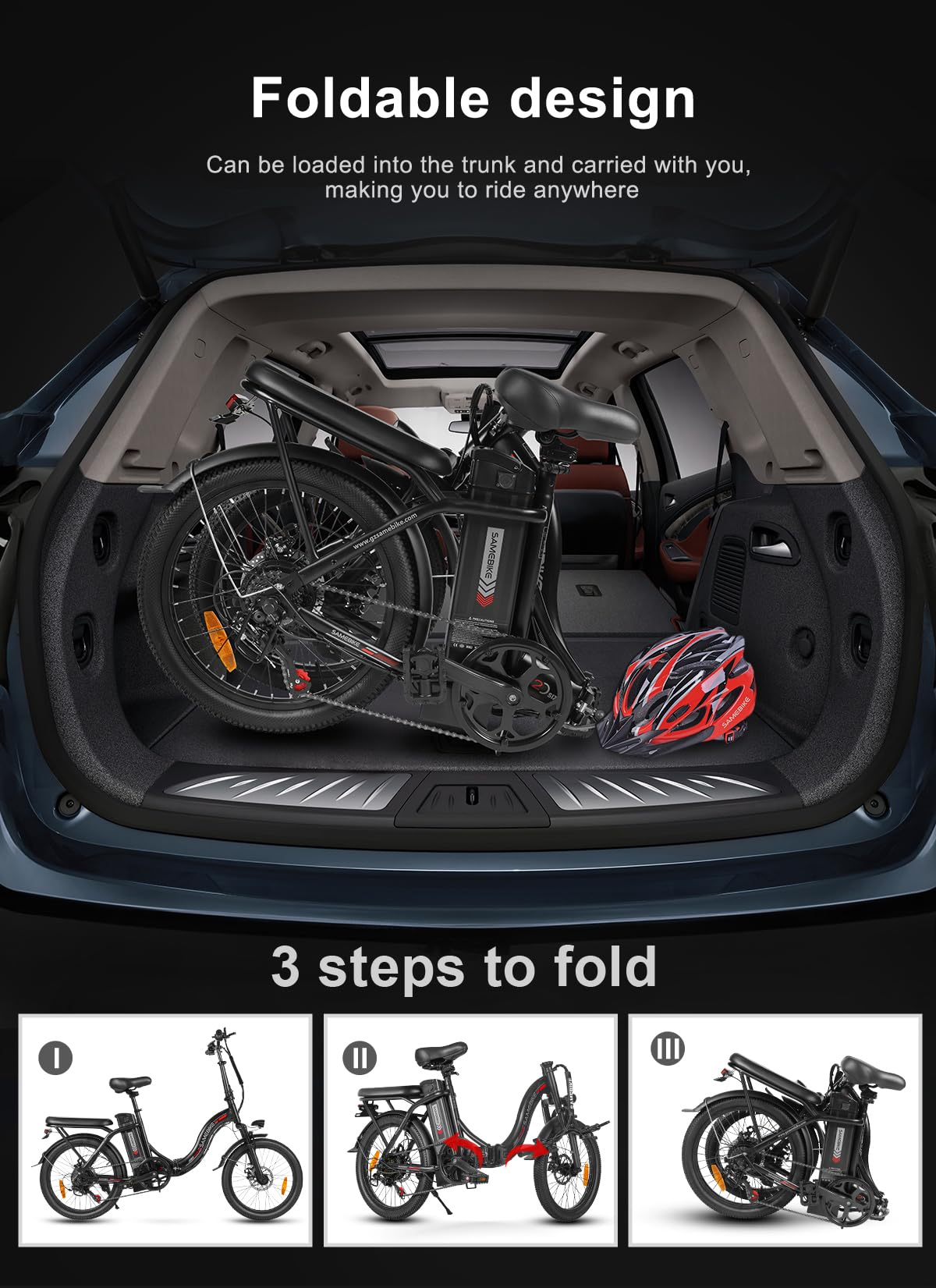 SAMEBIKE Klappbares Elektrofahrrad für Erwachsene mit 36V 13AH abnehmbarem Akku,250W Motor, 25 km/h, 70 KM Reichweite & 20" All Terrain Reifen, Profi 7-Gang Pendler E-Bike