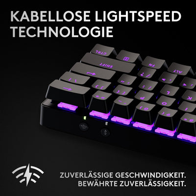 Logitech G PRO X 60 LIGHTSPEED kabellose Gaming-Tastatur, ultra-kompakte mechanische 60%-TKL-Tastatur, LIGHTSYNC RGB, Doubleshot-PBT-Tastenkappen, optische taktile, Windows PC, QWERTZ DE - Schwarz