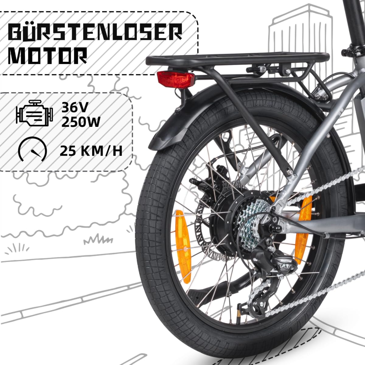 SAXXX Klapprad E-Bike, E Bike Klappbar 20 Zoll mit 7 Gang Kettenschaltung, Elektro Fahrrad Erwachsene mit 36V 11.4Ah Akku, Scheibenbremsen, 90KM Lange Range, Elektrofahrrad 25 km/h für Herren Damen