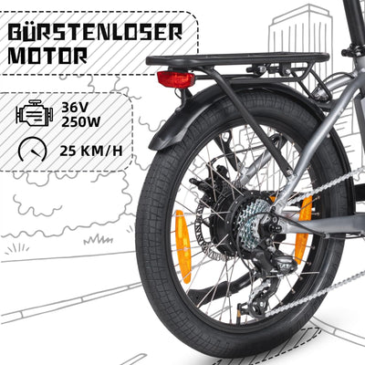 SAXXX Klapprad E-Bike, E Bike Klappbar 20 Zoll mit 7 Gang Kettenschaltung, Elektro Fahrrad Erwachsene mit 36V 11.4Ah Akku, Scheibenbremsen, 90KM Lange Range, Elektrofahrrad 25 km/h für Herren Damen