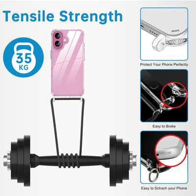 Nupcknn Handykette für iPhone 16 Plus Hülle mit Band,Ultra Dünn Transparent Handyhülle (Abnehmbar Einstellbar) Necklace mit Kordel zum Umhängen Kameraschutz Handy Kette Stossfest Schutzhülle