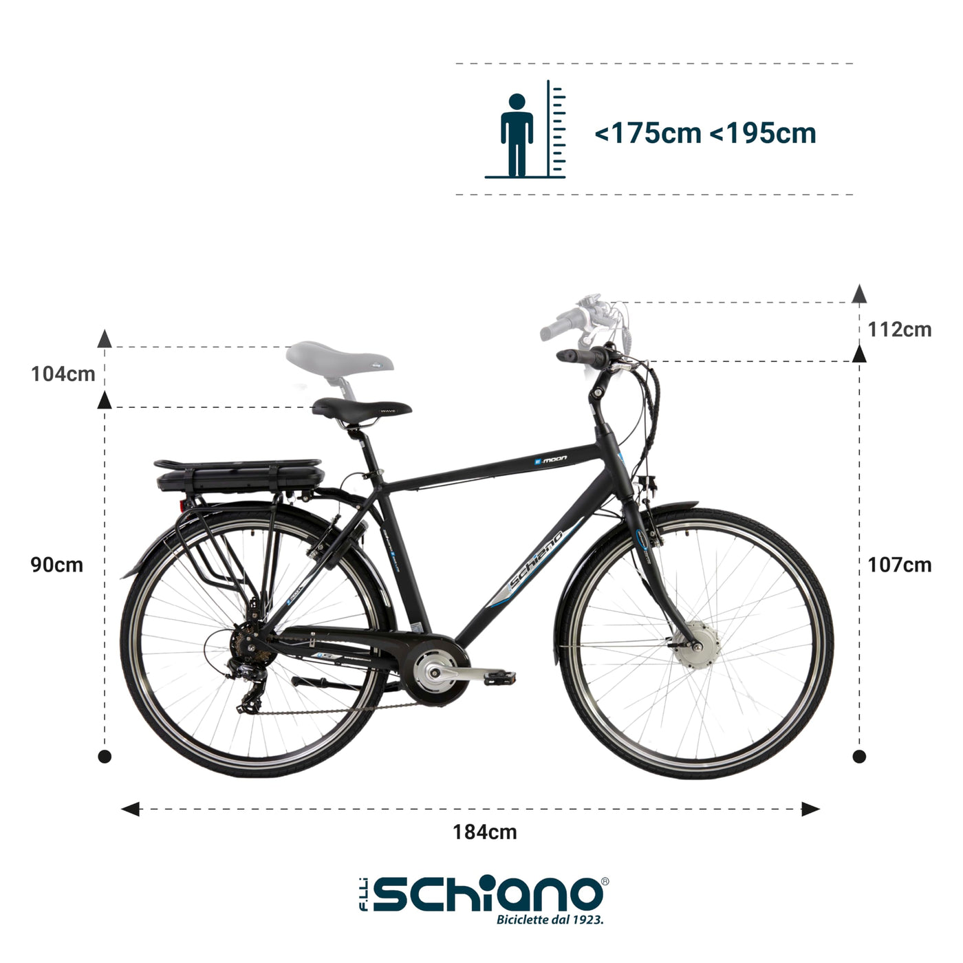 F.lli Schiano E-Moon, E Bike für die Stadt 28 Zoll, 36V 13Ah Abnehmbarer Akku, Motor 250W 40Nm, City Ebike für Herren, Schwarz