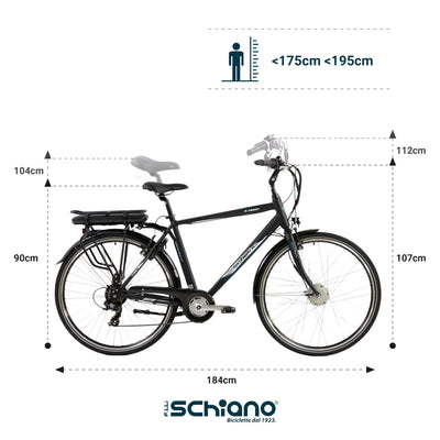 F.lli Schiano E-Moon, E Bike für die Stadt 28 Zoll, 36V 13Ah Abnehmbarer Akku, Motor 250W 40Nm, City Ebike für Herren, Schwarz