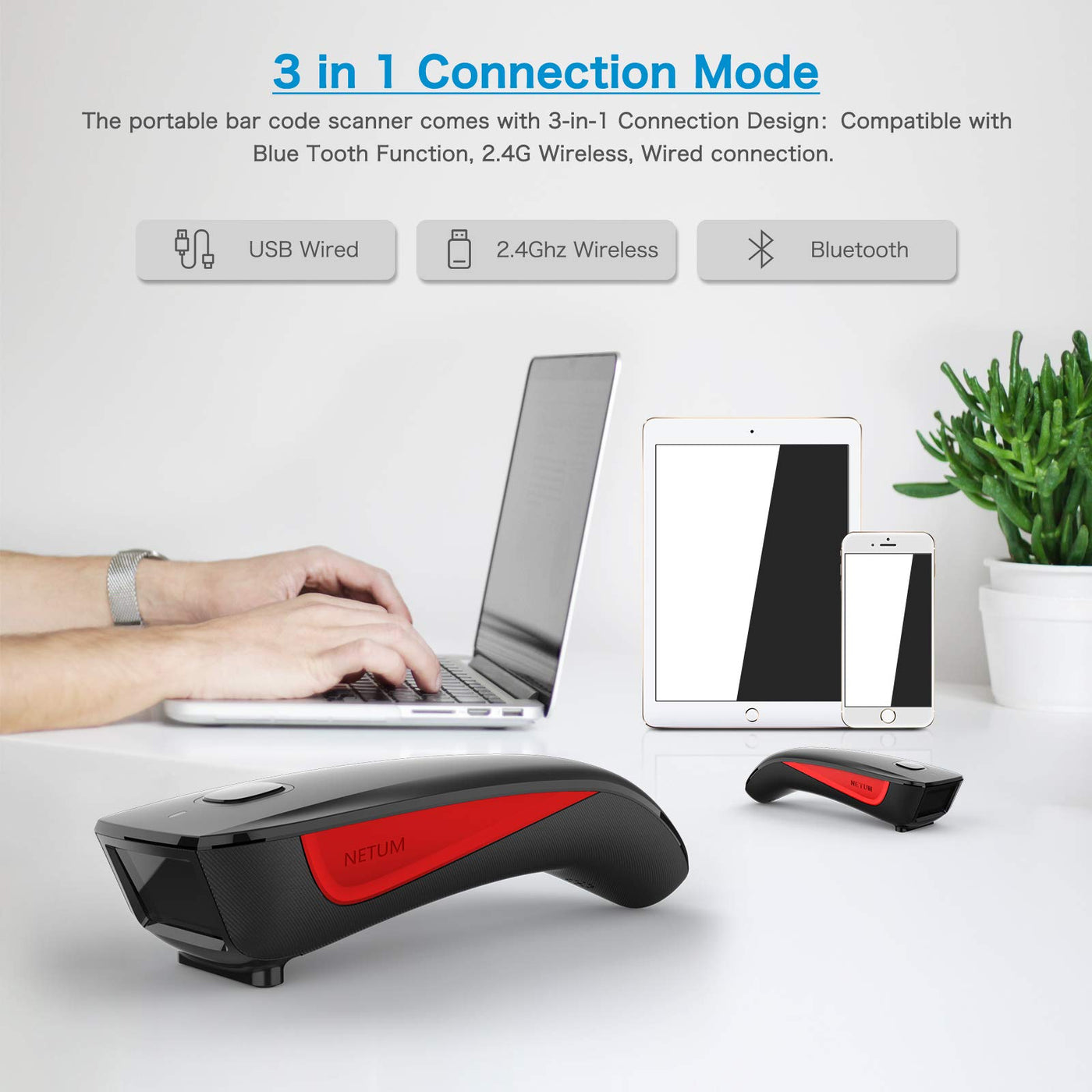 NETUM C990 Bluetooth 2D QR Barcode Scanner Wireless kompatibel mit kleine Tasche USB 1D 2D QR Code Scanner für Inventar, Barcode Bildleser für Tablet iPhone iPad Android iOS PC POS