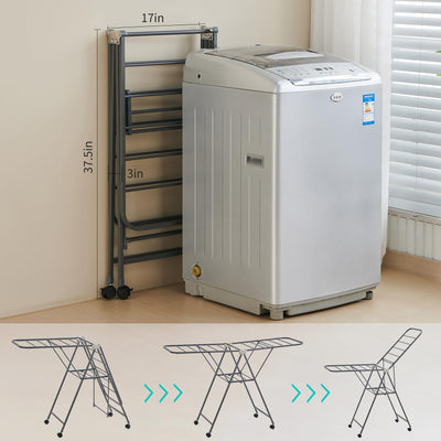 Kaixin Rabbit Zusammenklappbarer Wäscheständer，Und Habe 18 stangen，Räder können festgestellt Werden，Wäscheständer aus Metall，Rostschutzbehandlung，Kann drinnen und draußen verwendet Werden