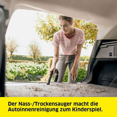 Kärcher WD 4 P V-20/5/22 Nass-& Trockensauger, Kunststoffbehälter, Gelb 5 m Kabel, 2,2 m Saugschlauch, mit Gerätesteckdose, Clips-Bodendüse, „Pull & Push“-Verschlusssystem, Gelb