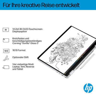 HP OmniBook X Flip 2in1 Next Gen AI Laptop | Intel Core Ultra 7 256V | dedizierte NPU für KI | 47 NPU Tops | Copilot+ PC | 14" 3K 2880x1800 OLED Touchscreen | 16GB | 1TB SSD | Win11 | QWERTZ | Silber
