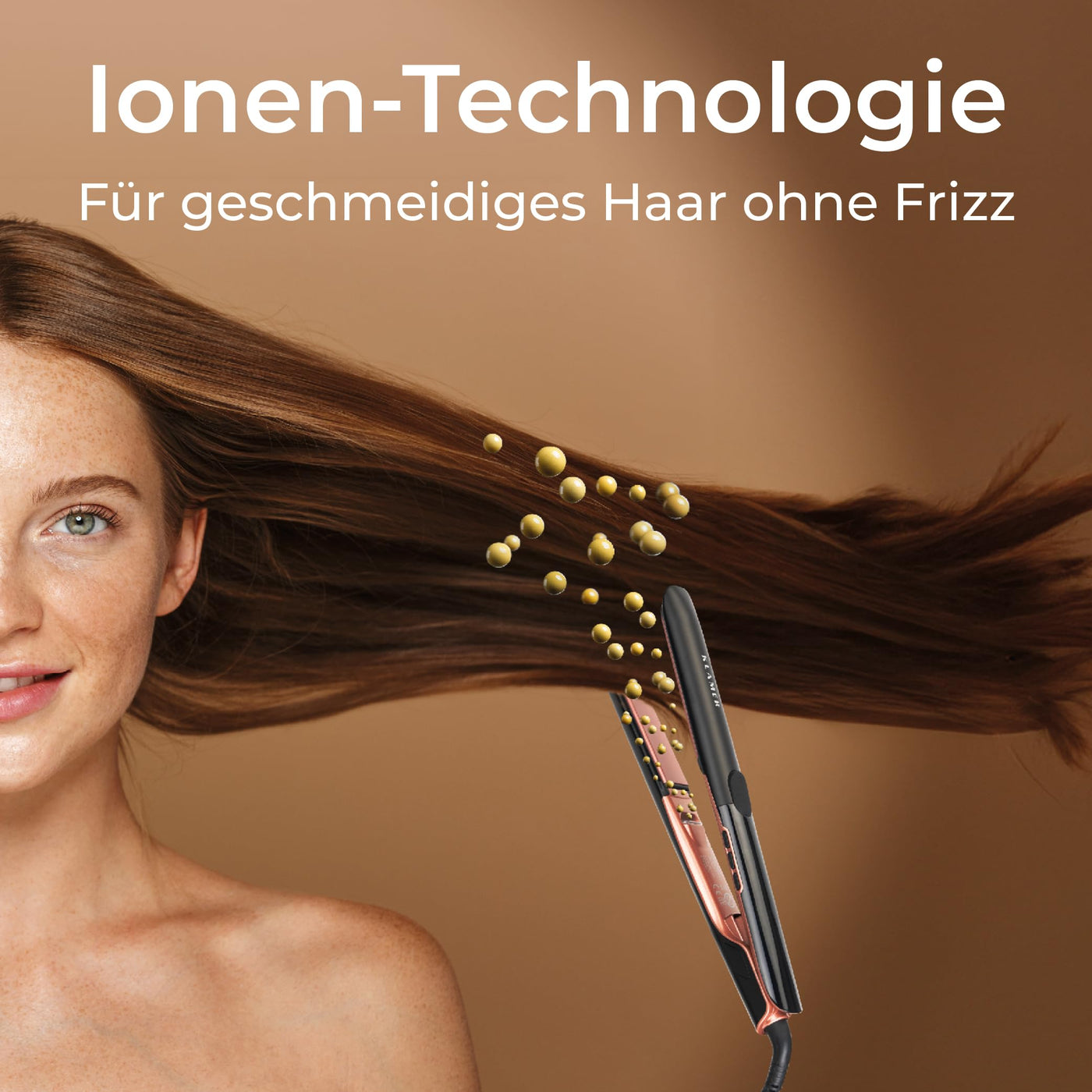 KLAMER Glätteisen 2 in 1,Haarglätter mit Ionen Technologie: weniger Frizz & statische Aufladung, Premium Keramik Beschichtung, 20s Schnellaufheizung, LCD-Display, 160°C -260°C, rosé