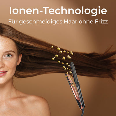 KLAMER Glätteisen 2 in 1,Haarglätter mit Ionen Technologie: weniger Frizz & statische Aufladung, Premium Keramik Beschichtung, 20s Schnellaufheizung, LCD-Display, 160°C -260°C, rosé