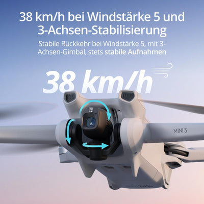 DJI Mini 3, Leichte und faltbare Mini-Kameradrohne mit 4K HDR-Video, 38 min Flugzeit, (10 km) Videoübertragung, vertikalen Aufnahmen, C0 (Kartenleser)
