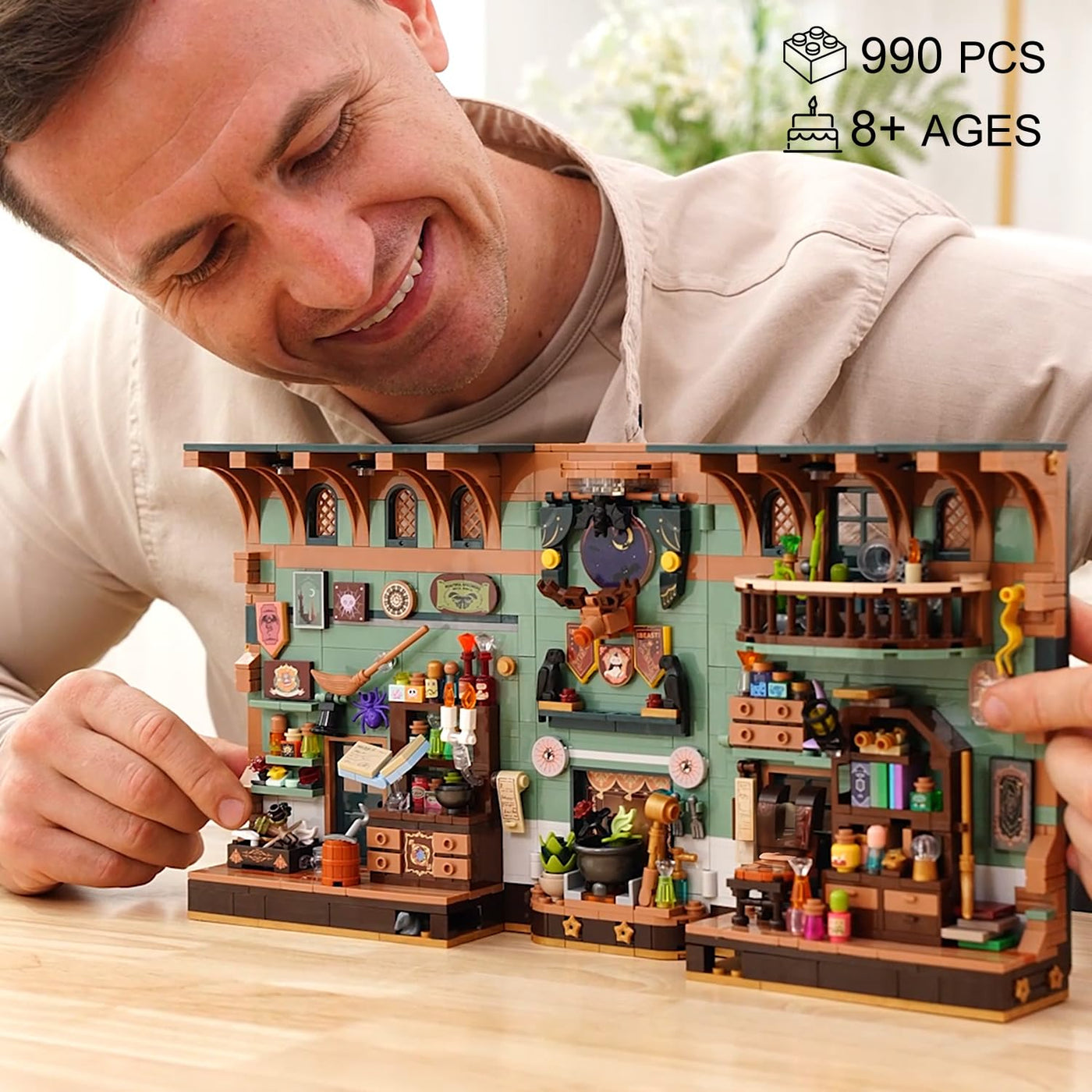 INSOON Magisches Zaubertrank Book Nook Haus Bauspielzeugset mit LED, 990 Stück Magic DIY Bookend Baustein Kit für Heimdekor, Booknook Klemmbausteine für Erwachsene Kinder Jungen Mädchen ab 10-12+