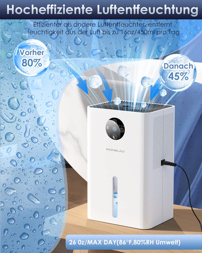 Luftentfeuchter Elektrisch 1800ML,Raumentfeuchter Extra leise, Tragbarer Dehumidifier mit Automatisches Abtauen &automatischer Abschaltun,7-Farbiges LED Licht.