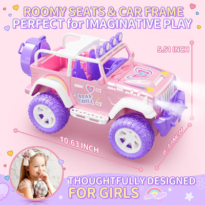 DEERC Pink Ferngesteuertes Auto für Mädchen mit Nebel und Musik, 1:16 RC Auto mit LED-Lichtern für Kinder, All-Terrain SUV Truck Geschenke, Geländewagen Spielzeugauto, Mädchen Spielzeug DE86-PI-DE4