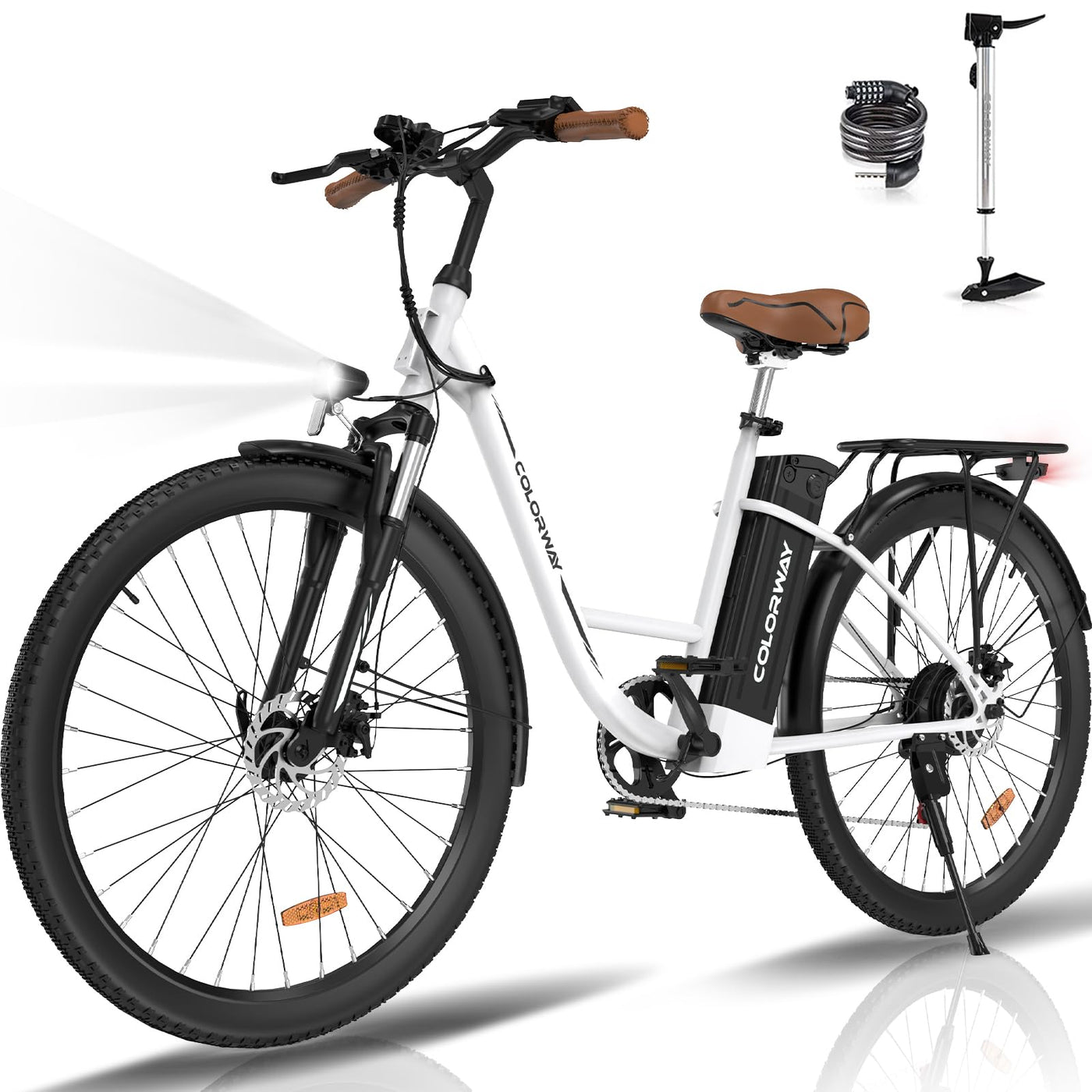 COLORWAY 28"*2,0" E-Bikes, mit bürstenlosem 250W Motor. Elektrofahrräder mit eingebautem 36V 15Ah Akku, 7 Gängen, LCD-Display, Stoßdämpfergabel.