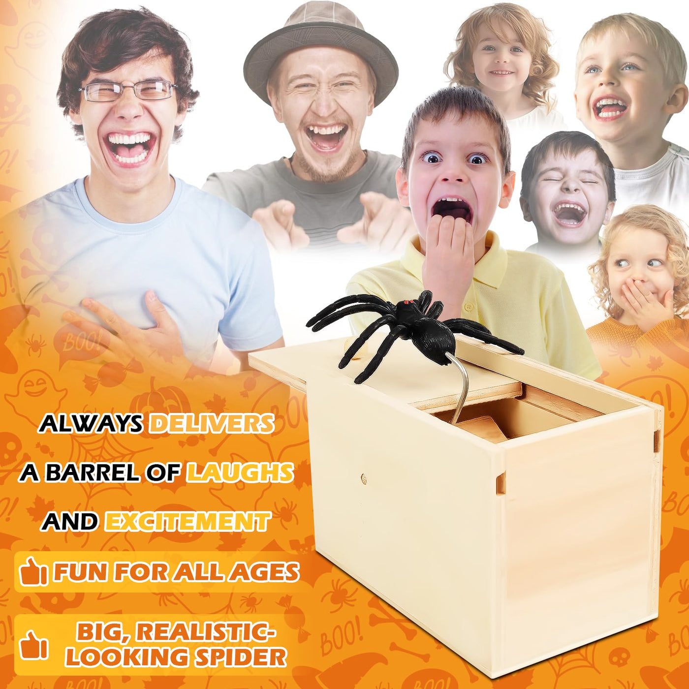 2 Stück Spider Prank Box, Spinne Scherzartikel, Spinne Streich Box Holz, Holz Prank Spider Scare Box Streich Spinne Angst Box Streichschachtel für Kinder Erwachsene Party Favors
