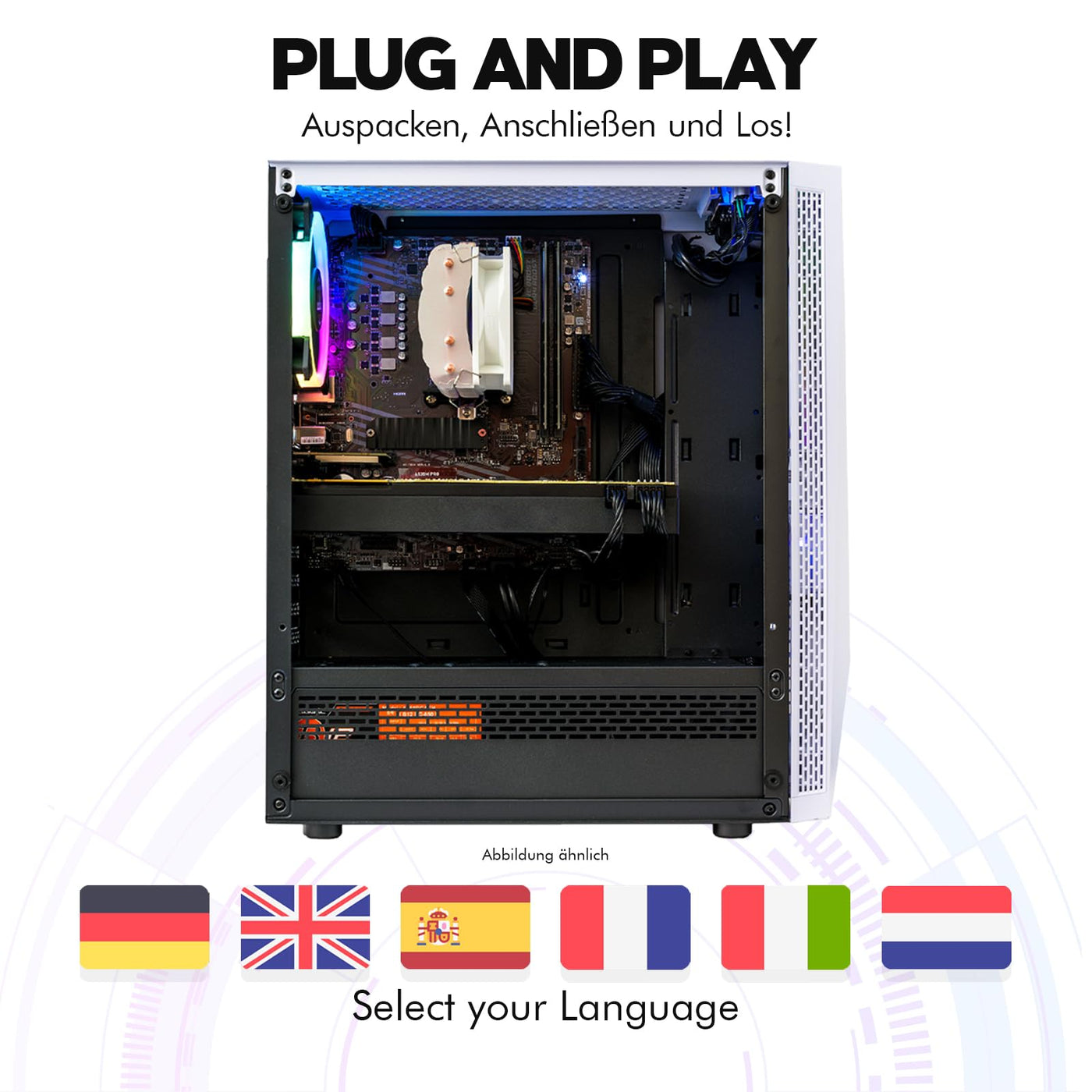 dcl24 Gaming PC Set komplett AMD Ryzen 5 4500, GTX1650 4GB - 500GB SSD, 16GB DDR4, Gamer PC mit 6x4.1 GHz, WLAN, 24" Monitor, Maus, Tastatur, Headset, Windows 11 Pro [19641]