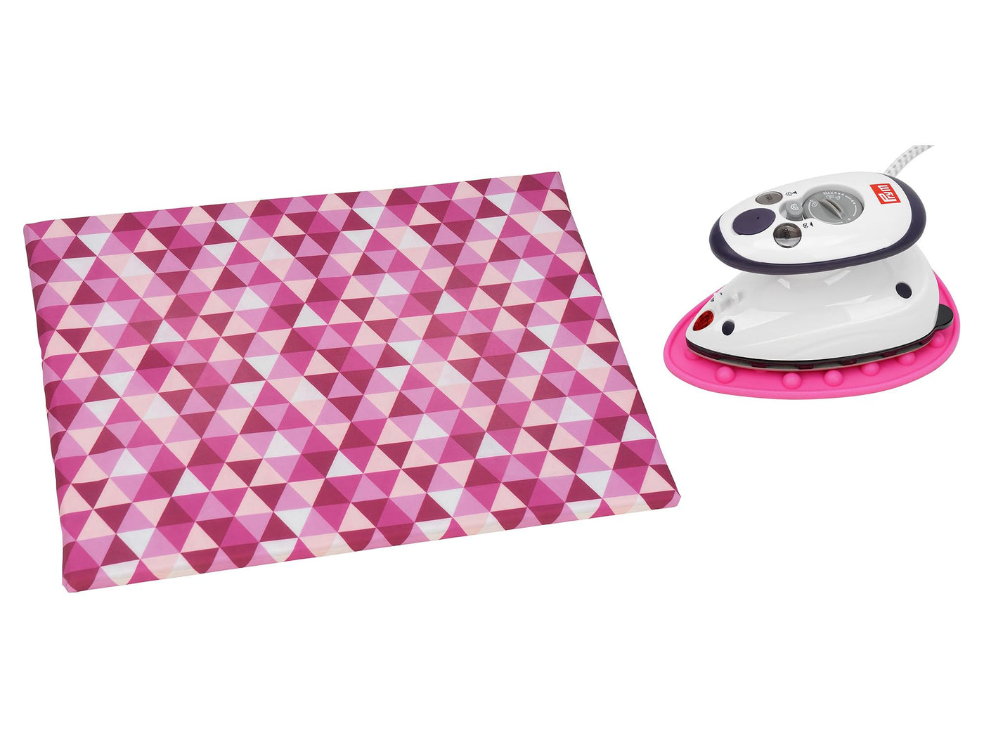 SEMPLIX Bügel Set – Bügelunterlage mit rutschhemmender Rückseite 30 x 40 cm/Mini Bügeleisenablage 10,5 x 15,5 cm/Minibügeleisen von Prym (Beere/rosa)