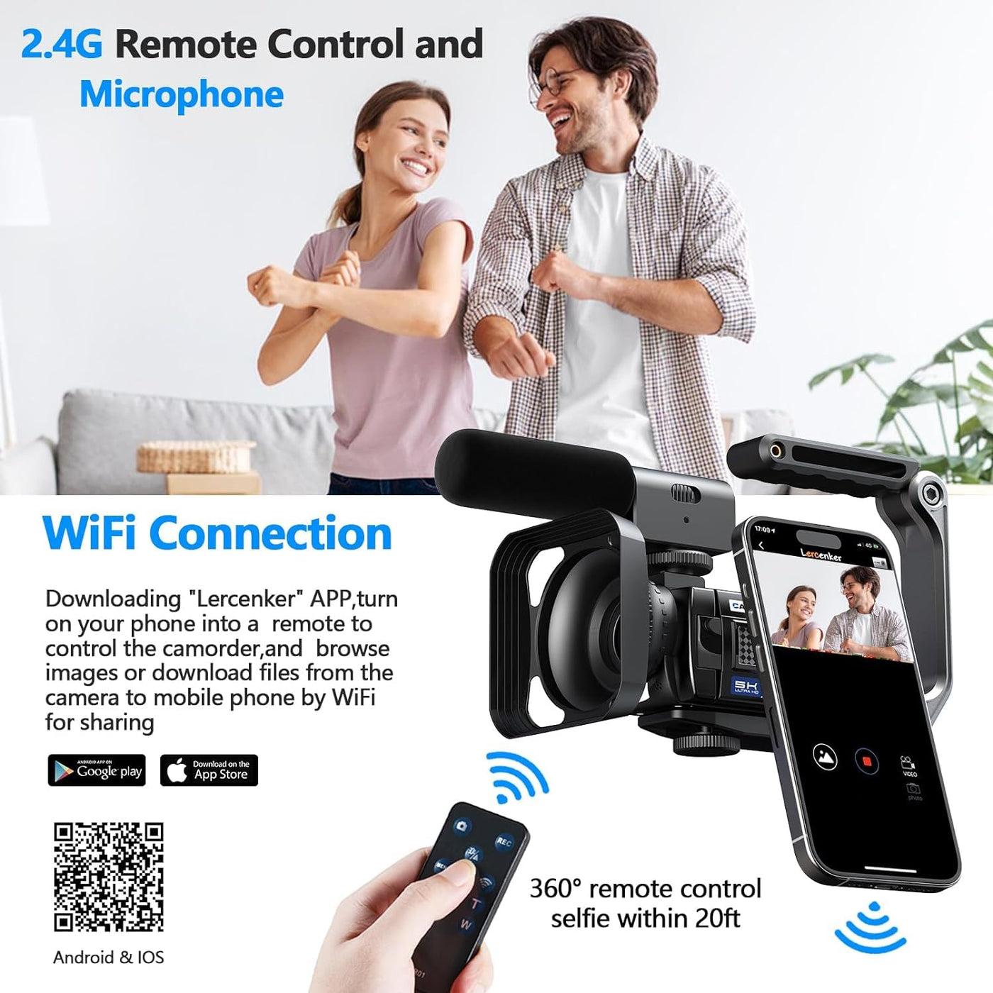 Videokamera 5K 56MP Camcorder Vlogging Kamera für YouTube,WiFi Nachtsicht 3" 270° drehbarer Touchscreen Video Vlogging Camera mit 64GB Karte, Mikrofon, Stabilisator, Fernbedienung,2 Batterien,Stativ