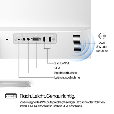 HP Series 5 527sa FHD IPS Monitor mit Lautsprechern | 68,6 cm (27 Zoll) | 100Hz | 1500:1 Kontrast | 99% sRGB | Dual-HDMI 1.4 | VGA | Audio-Aus-/Eingang | Entspiegelt | Neigbar | Nachhaltig | Weiß
